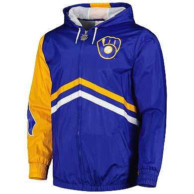 Men's Mitchell & Ness Royal Milwaukee Brewers Undeniable Full-Zip Hoodie Windbreaker Jacket