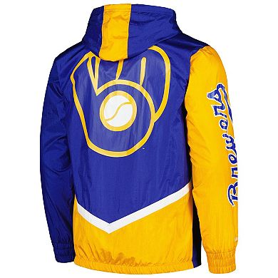 Men's Mitchell & Ness Royal Milwaukee Brewers Undeniable Full-Zip Hoodie Windbreaker Jacket
