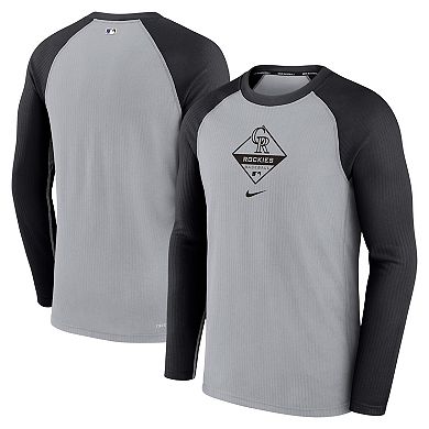 Men's Nike Gray/Black Colorado Rockies Game Authentic Collection Performance Raglan Long Sleeve T-Shirt