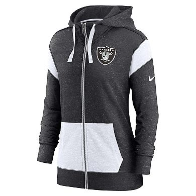 Women's Nike Heather Black/White Las Vegas Raiders Plus Size Monaco Full-Zip Lightweight Hoodie