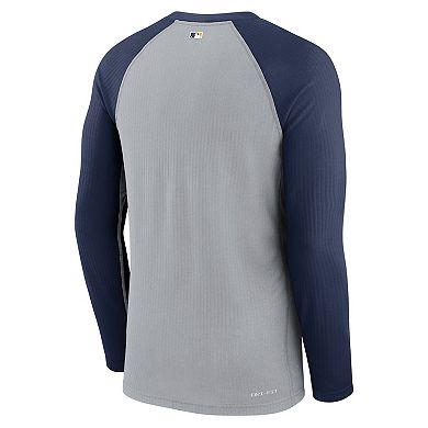 Men's Nike Gray/Navy Milwaukee Brewers Game Authentic Collection Performance Raglan Long Sleeve T-Shirt