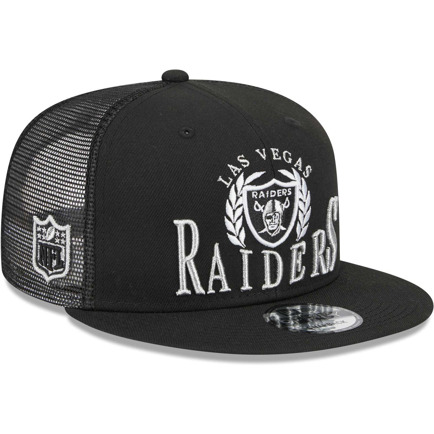 Youth Mitchell & Ness Black Las Vegas Raiders Times Up Precurved Trucker Adjustable Hat