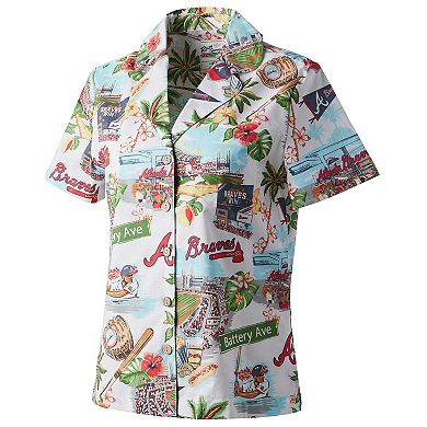 Women's Reyn Spooner White Atlanta Braves Scenic Camp Button-Up Shirt