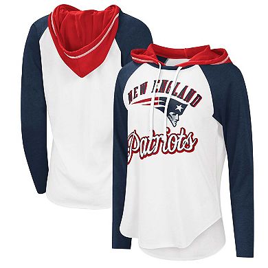 Women's G-III 4Her by Carl Banks White New England Patriots MVP Raglan Hoodie Long Sleeve T-Shirt