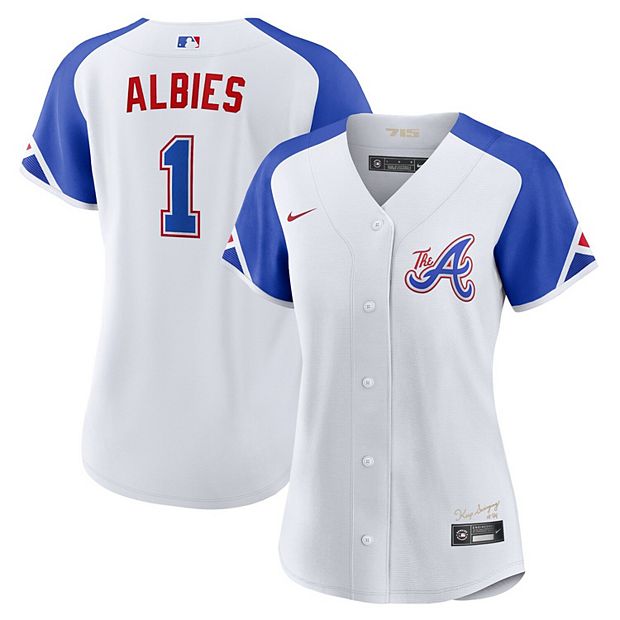 Mens Atlanta Braves Nike Official Replica Home Jersey with Albies 1  printing