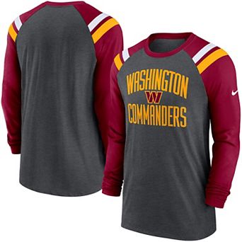 Men's Nike Heathered Charcoal/Burgundy Washington Commanders Tri-Blend Raglan Athletic Long Sleeve Fashion T-Shirt