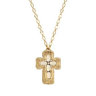 Symbols of Faith Gold Tone Cross Pendant Necklace