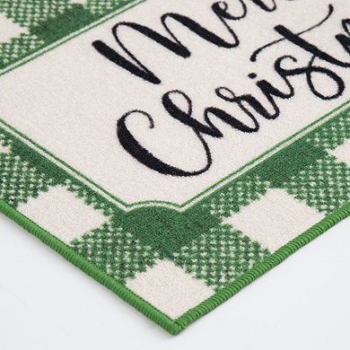 Loomaknoti Merry Christmas Green & White Checked Accent Rug 20" x 30"