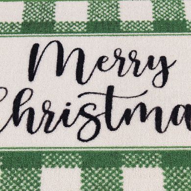 Loomaknoti Merry Christmas Green & White Checked Accent Rug 20" x 30"