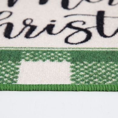 Loomaknoti Merry Christmas Green & White Checked Accent Rug 20" x 30"