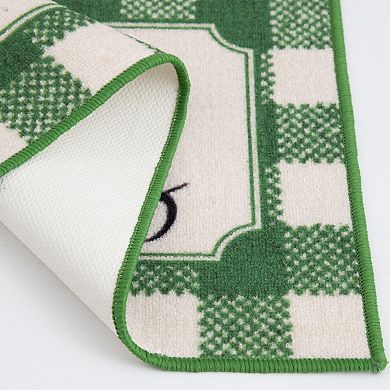 Loomaknoti Merry Christmas Green & White Checked Accent Rug 20" x 30"