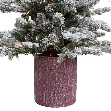 Northlight 4-ft. Pre-Lit Clear Lights Flocked Saratoga Spruce Artificial Christmas Tree in Pot