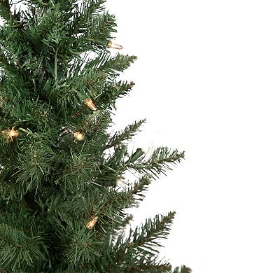 Northlight Pre-Lit 4-ft. Potted Porch Pine Topiary Slim Artificial Christmas Trees with Clear Lights 2 pc. Set