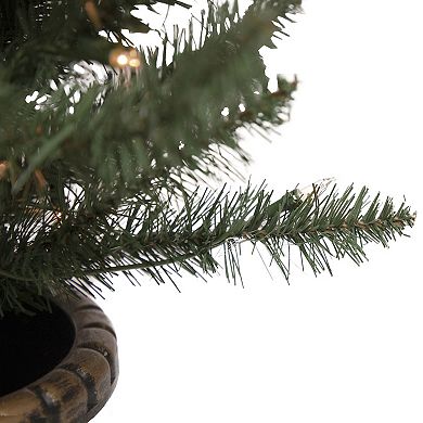 Northlight Pre-Lit 4-ft. Potted Porch Pine Topiary Slim Artificial Christmas Trees with Clear Lights 2 pc. Set