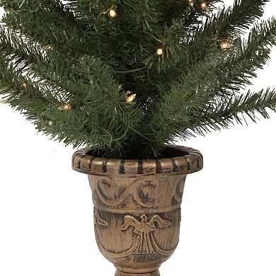 Northlight Pre-Lit 4-ft. Potted Porch Pine Topiary Slim Artificial Christmas Trees with Clear Lights 2 pc. Set