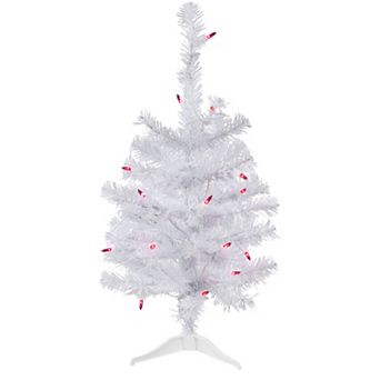 Northlight 2' Pre-Lit Woodbury White Pine Slim Artificial Christmas Tree - Pink Lights