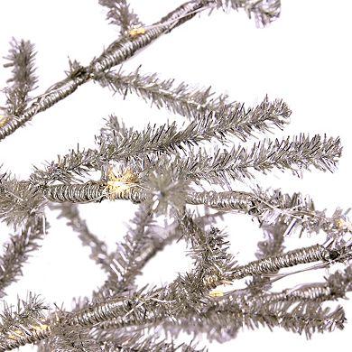 Northlight 3-ft. Pre-Lit LED Silver Tinsel Twig Artificial Christmas Tree - Clear Lights