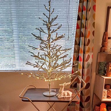 Northlight 3-ft. Pre-Lit LED Silver Tinsel Twig Artificial Christmas Tree - Clear Lights