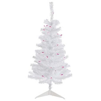 Northlight 3' Pre-Lit Woodbury White Pine Slim Artificial Christmas Tree - Pink Lights