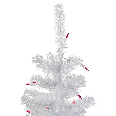 Northlight 3' Pre-Lit Woodbury White Pine Slim Artificial Christmas Tree - Pink Lights