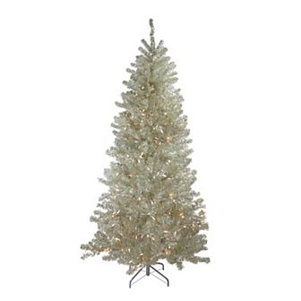 Northlight 6-ft. Pre-Lit Clear Lights Silver Champagne Artificial Metallic Tinsel Christmas Tree