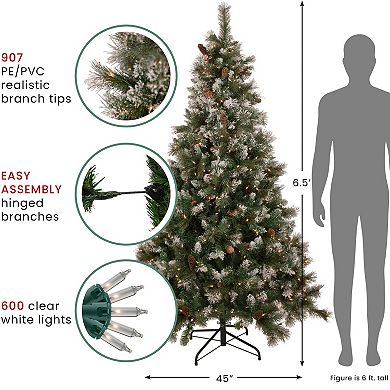 Northlight 6.5' Pre-lit Snow Valley Pine Artificial Christmas Tree - Clear Lights