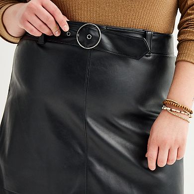 Juniors' Plus Size SO® Faux-Leather Belted A-Line Skirt