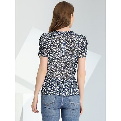 Women's Floral Blouse V Neck Relax Short Sleeve Tops