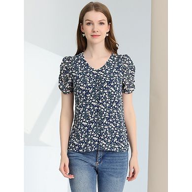 Women's Floral Blouse V Neck Relax Short Sleeve Tops