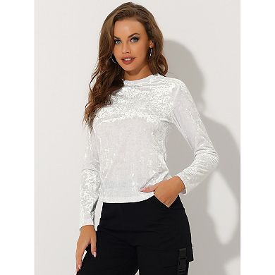 Women's Velvet Tops Round Neck Long Sleeve Casual T-shirt