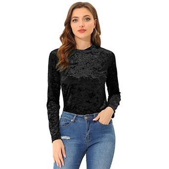 Women's Velvet Tops Round Neck Long Sleeve Casual T-shirt