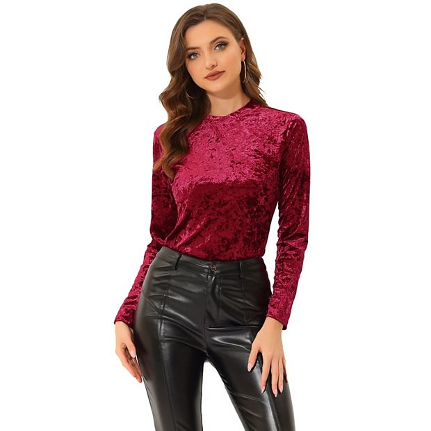 Women's Velvet Tops Round Neck Long Sleeve Casual T-Shirt