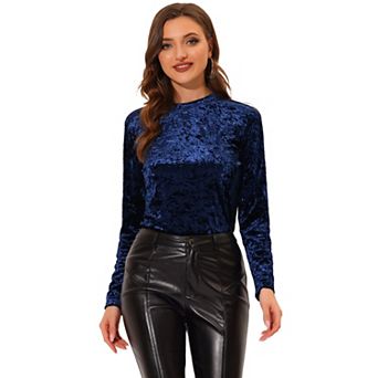 Women's Velvet Tops Round Neck Long Sleeve Casual T-shirt
