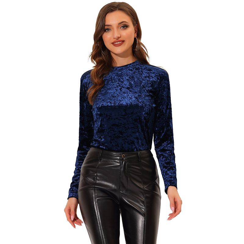 Blue velvet long sleeve top sales