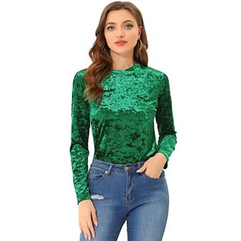 Women's Velvet Tops Round Neck Long Sleeve Casual T-shirt