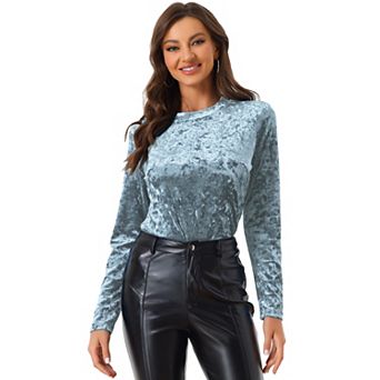 Women's Velvet Tops Round Neck Long Sleeve Casual T-shirt