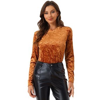 Women's Velvet Tops Round Neck Long Sleeve Casual T-shirt