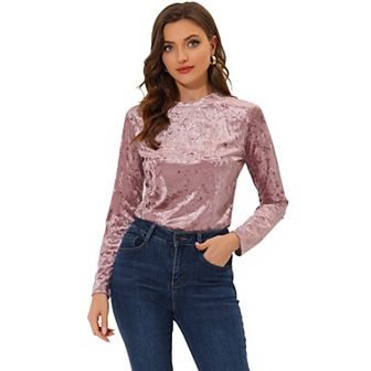 Women's Velvet Tops Round Neck Long Sleeve Casual T-shirt