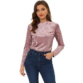 Women's Velvet Tops Round Neck Long Sleeve Casual T-shirt