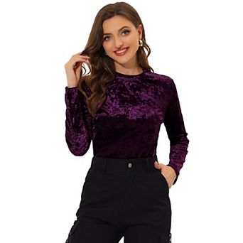 Women's Velvet Tops Round Neck Long Sleeve Casual T-shirt
