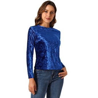 Women's Velvet Tops Round Neck Long Sleeve Casual T-shirt