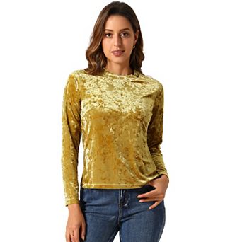 Women's Velvet Tops Round Neck Long Sleeve Casual T-shirt