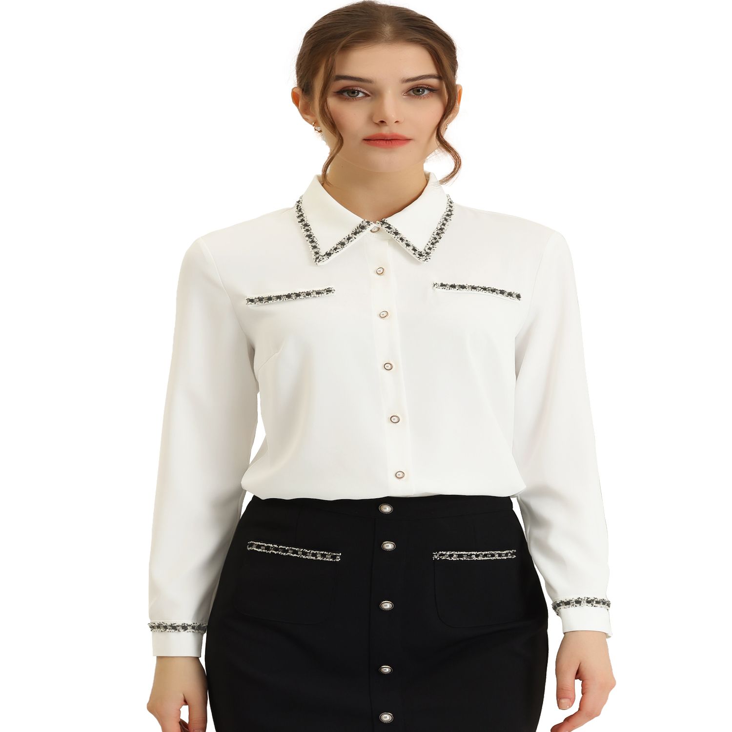 Women's Nine West Long Sleeve Structured Button-Down Shirt