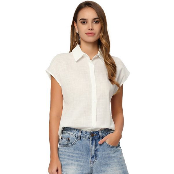 Summer Button Up Shirt For Women S Cotton Cap Sleeve Everyday Casual Blouse Tops