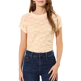 Women's Casual Sheer Short Sleeves Floral Lace Top