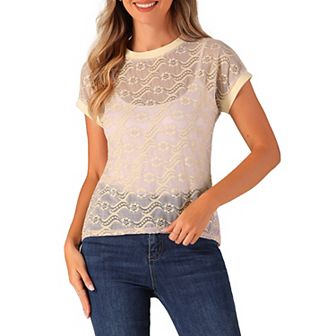 Women's Casual Sheer Short Sleeves Floral Lace Top