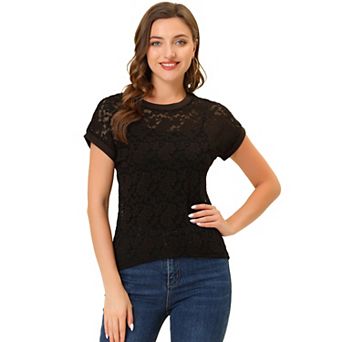Women's Casual Sheer Short Sleeves Floral Lace Top