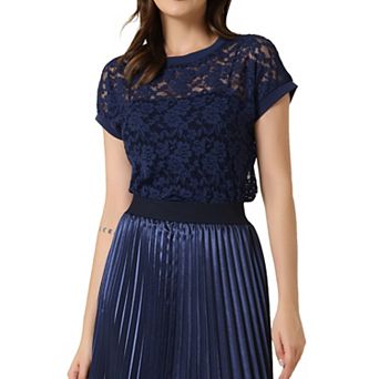 Women's Casual Sheer Short Sleeves Floral Lace Top