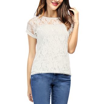 Women's Casual Sheer Short Sleeves Floral Lace Top