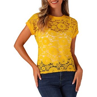 Women's Casual Sheer Short Sleeves Floral Lace Top